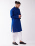 Vastramay Men's Blue And White Cotton Blend Kurta And Dhoti Set